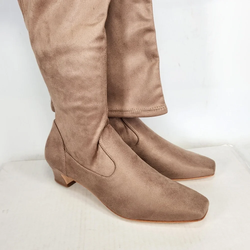 Bernardo Over the Knee Boots Women Size 7 Taupe Ultrasuede Block Heel Hammond